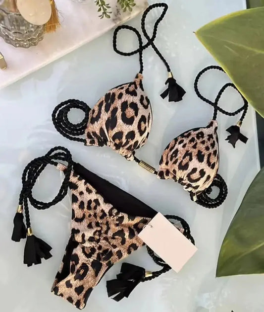 Triangle Thong Bikini Set - Black & Elva