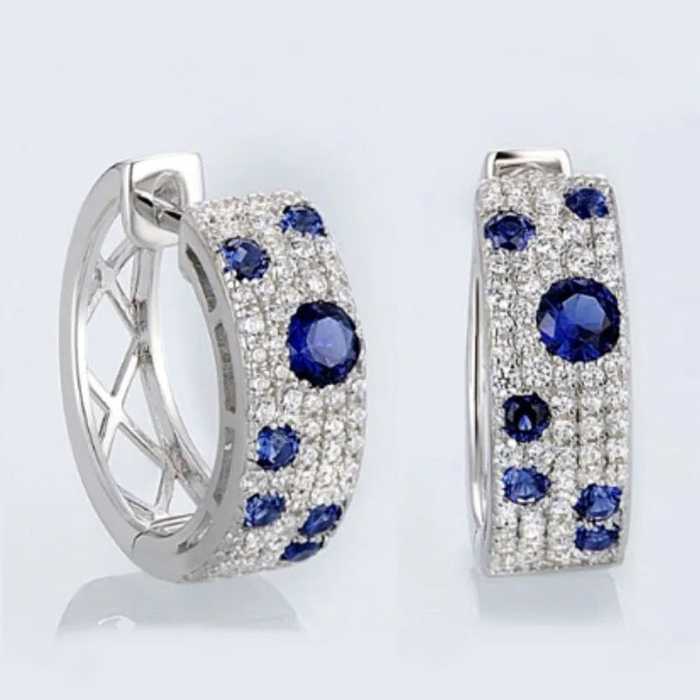 Blue Cubic Zirconia Hoop Earrings | Huitan Luxury Jewelry