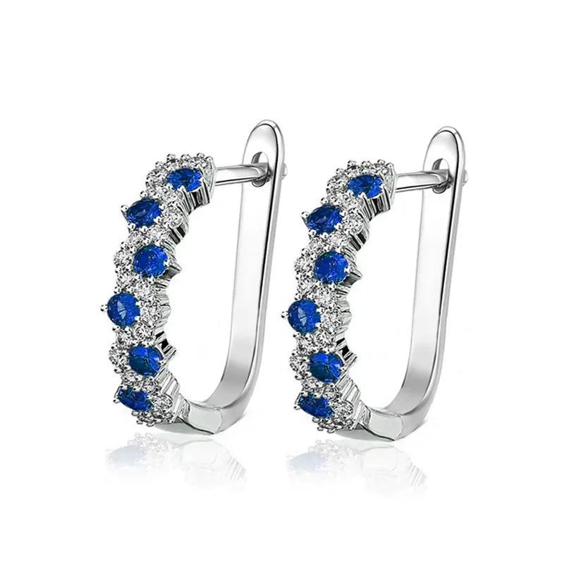 Huitan luxury trendy blue cubic zirconia hoop earrings for wedding party elegant accessories for women.
