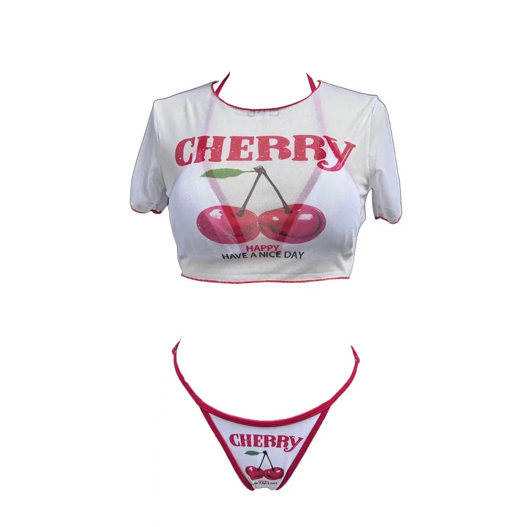 Cherry Print Bikini Set - Black & Elva