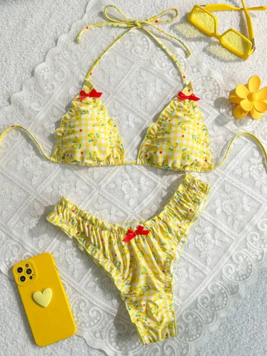 Floral High Waist Bikini - Black & Elva