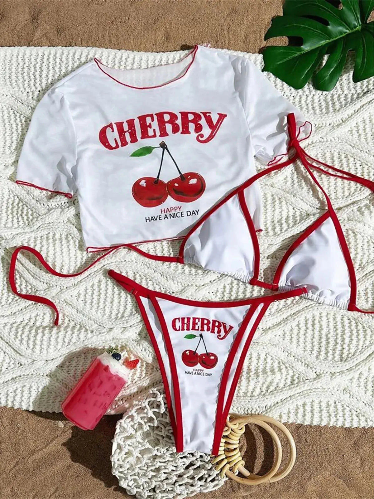 Cherry Print Bikini Set - Black & Elva