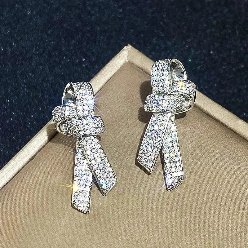 Bow Crystal Stud Earrings - Black & Elva