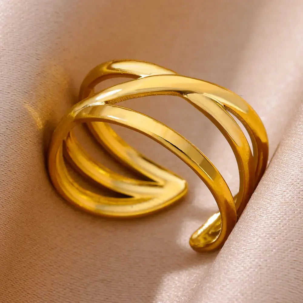 Gold Stainless Steel Rings - Black & Elva