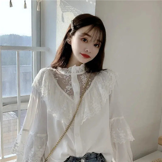 Korean Ruffled Blouse - Black & Elva