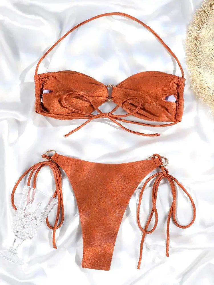 Push Up Halter Bikini - Black & Elva