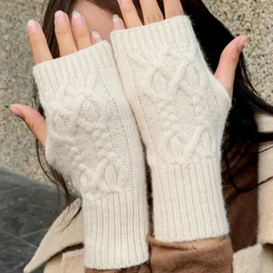 "Warm Knit Fingerless Gloves - Black & Elva
