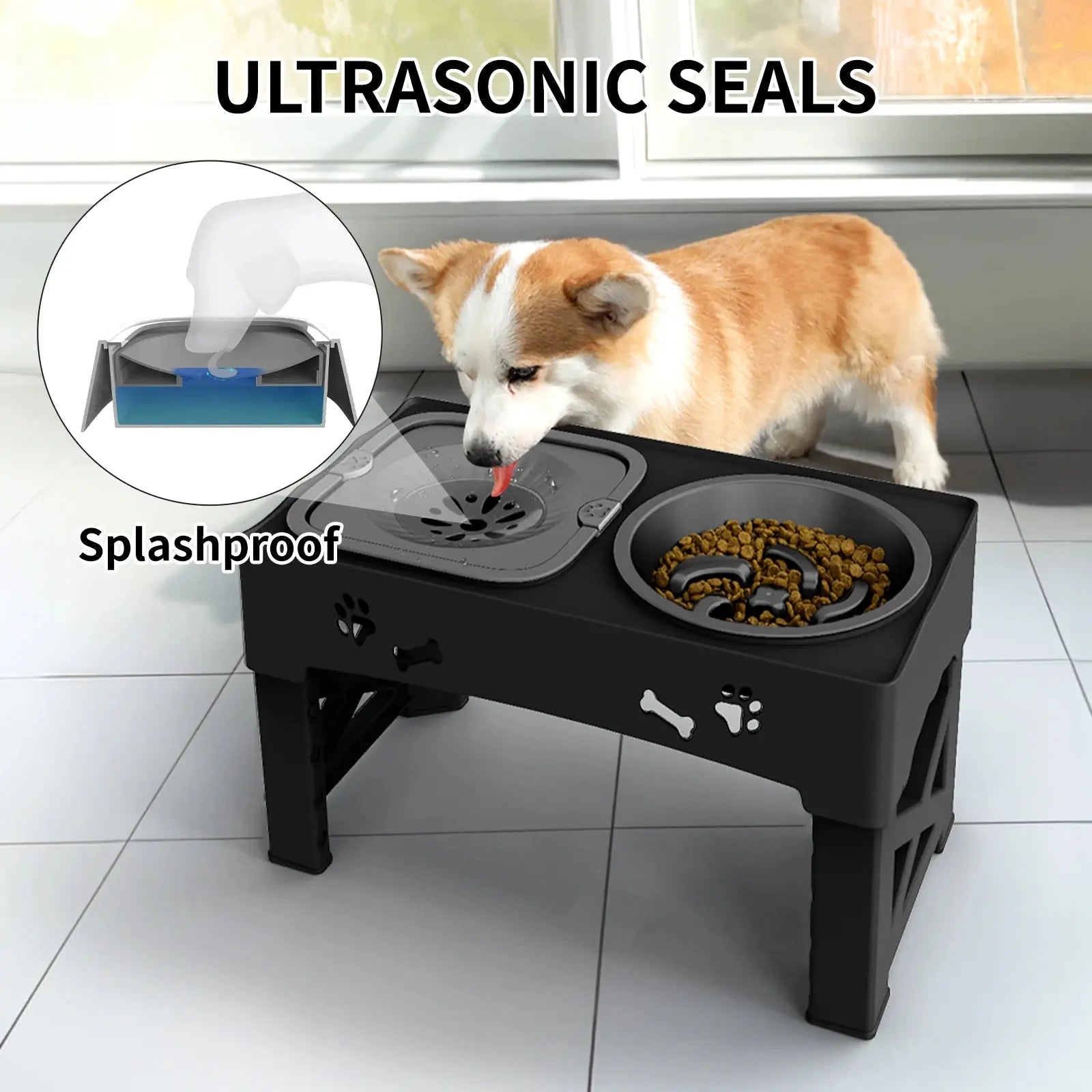 Double Elevated Bowls for Pets - Black & Elva