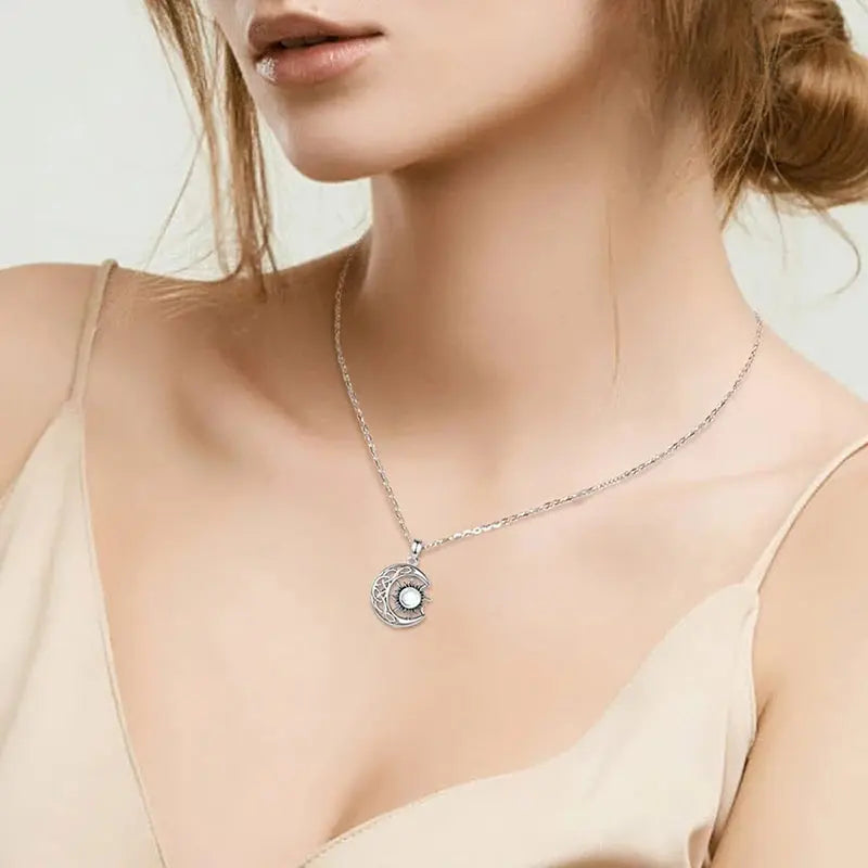 Sun Moon Pendant – Boho Opal Necklace - Black & Elva