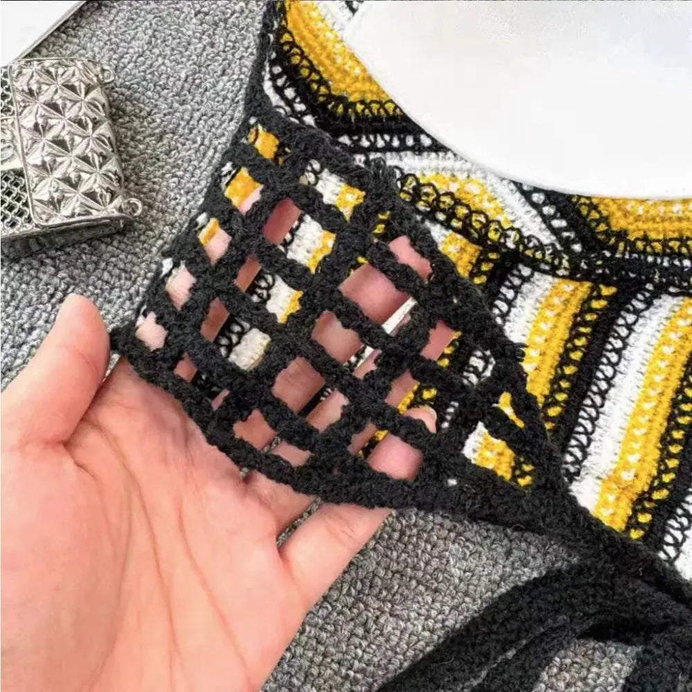 Boho Crochet Halter Top - Black & Elva