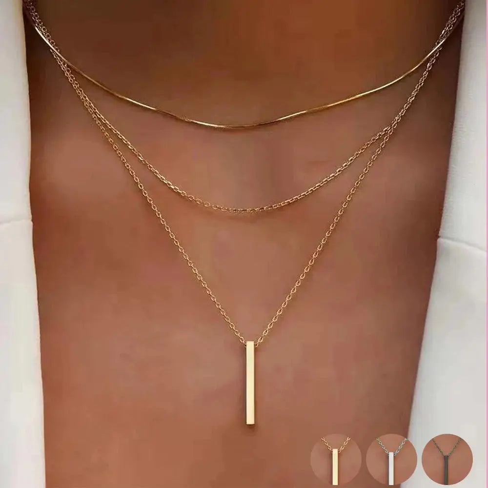 Gold Bar Pendant Necklace for Women - Black & Elva