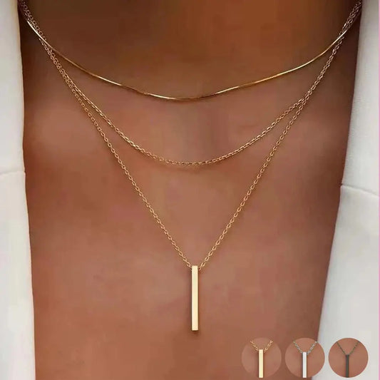 Gold Bar Pendant Necklace for Women - Black & Elva