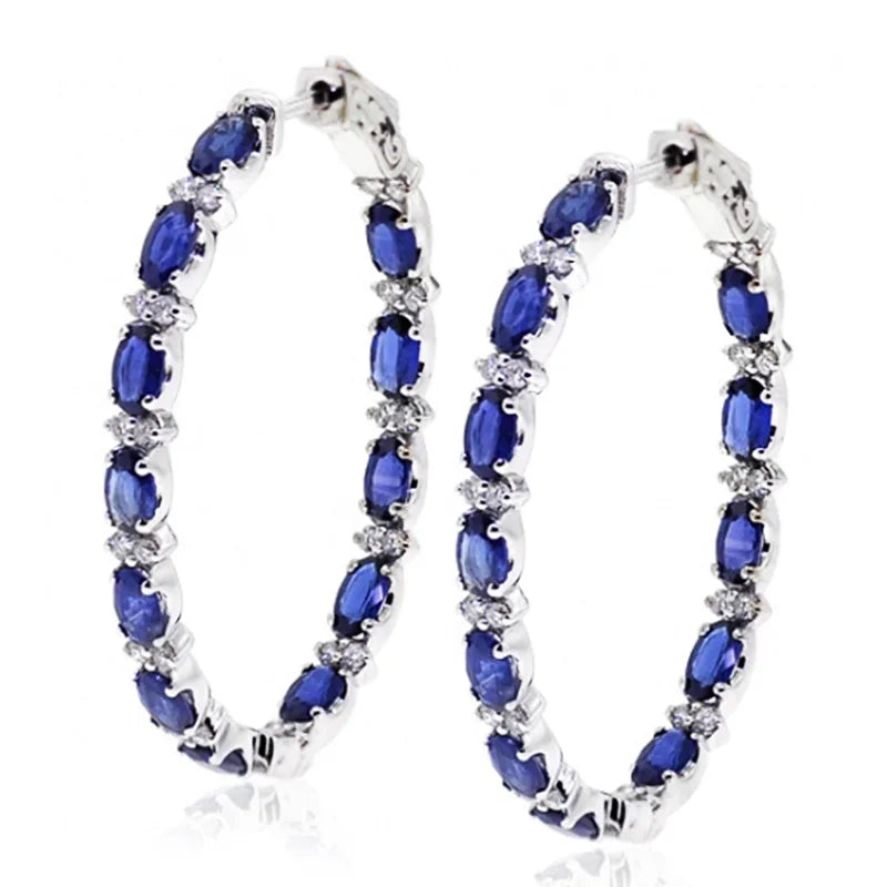 Blue Cubic Zirconia Hoop Earrings | Huitan Luxury Jewelry