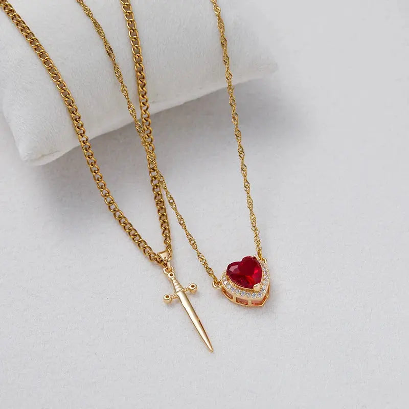 Gothic Heart Sword Necklace - Black & Elva