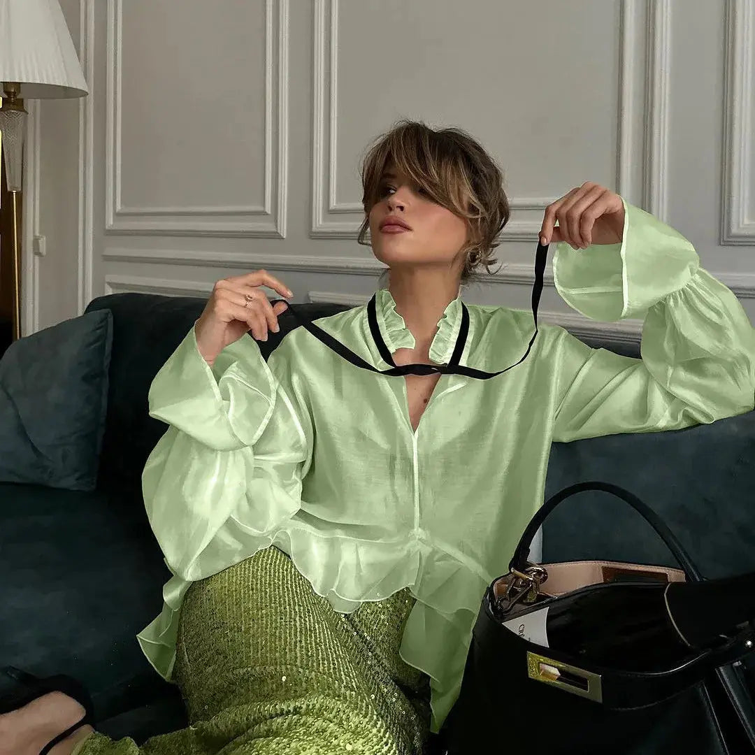 Elegant Transparent Blouse - Black & Elva