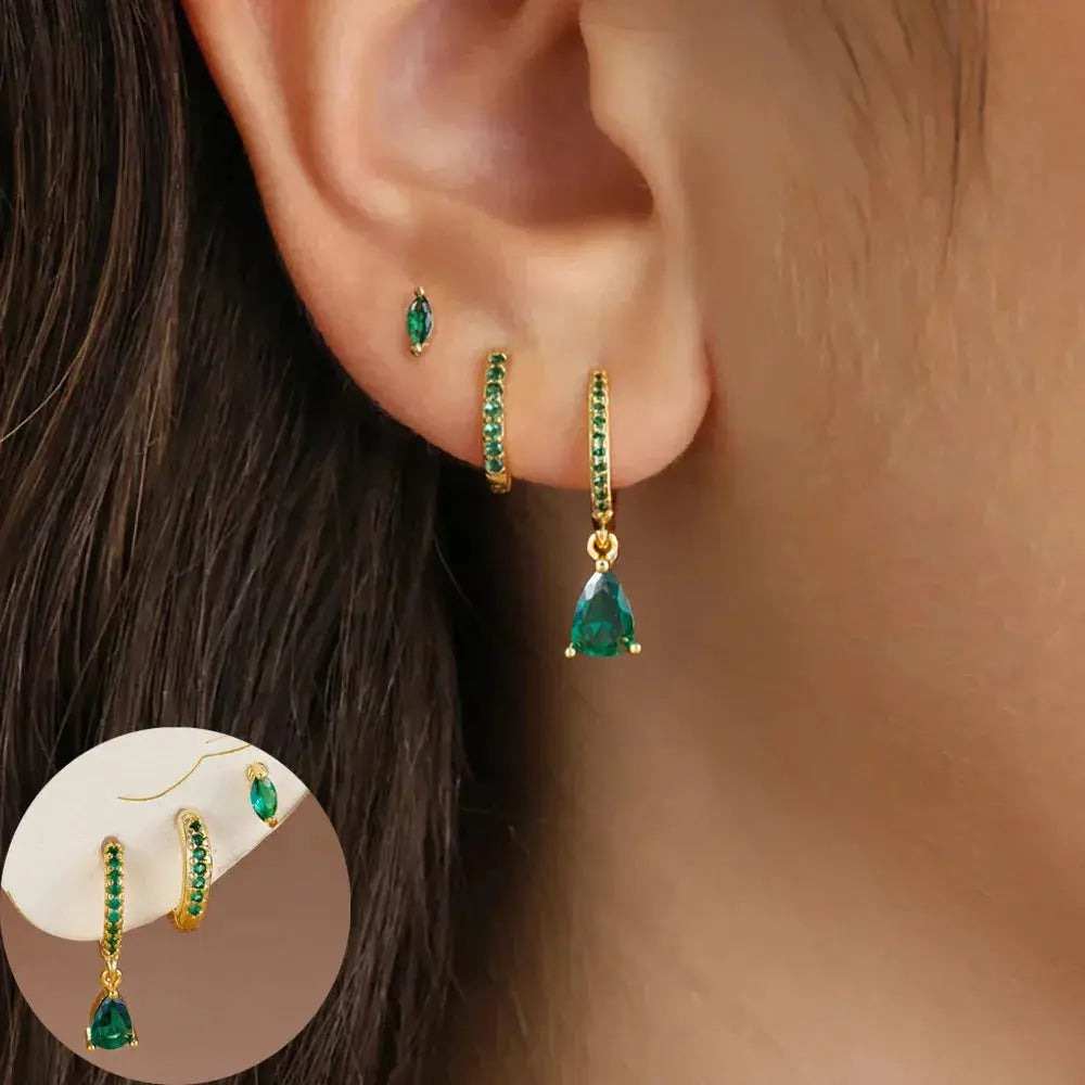 Star Drop Earrings Set - Black & Elva