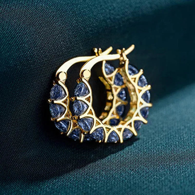 Blue Cubic Zirconia Hoop Earrings | Huitan Luxury Jewelry