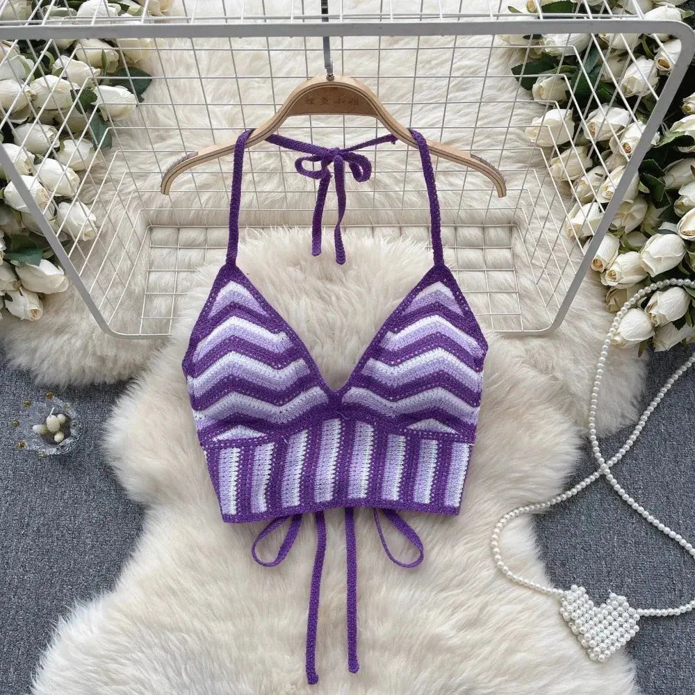 Boho Crochet Halter Top - Black & Elva