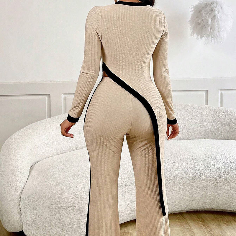 Elegant 2-Piece Set with Asymmetrical Top - Black & Elva