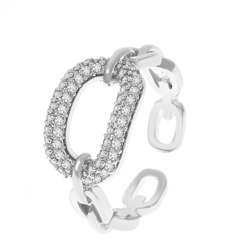 Design Chain Micro Inlaid Zircon Ring - Black & Elva