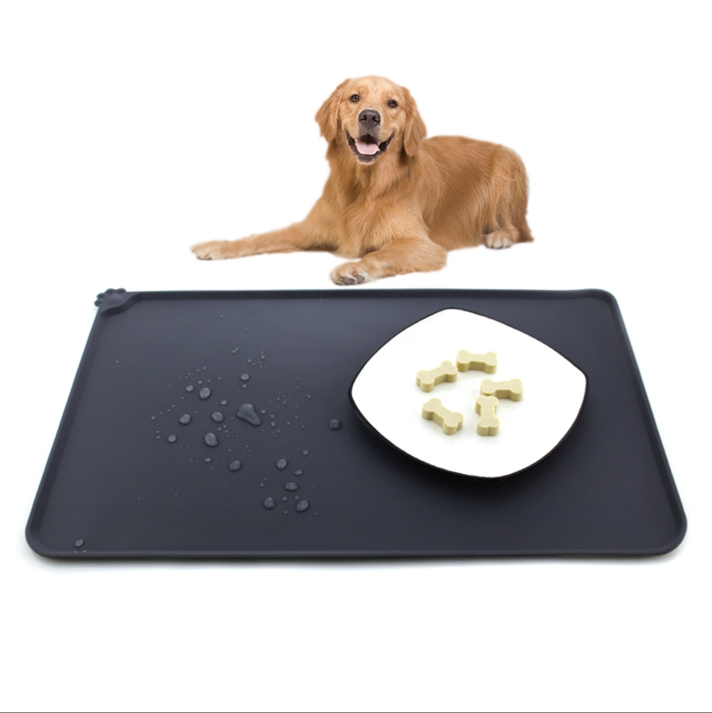 Waterproof Pet Mat For Dogs And Cats Pure Color Silicone Pet Food Mat - Black & Elva