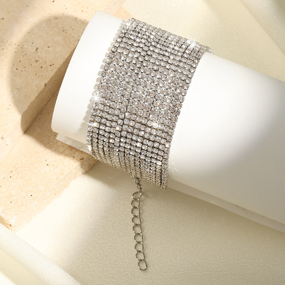 Fashion Grandeur Personality Multi-layer Rhinestone Chain Bracelet - Black & Elva