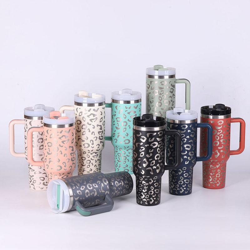 "40 Oz Insulated Stainless Steel Tumbler with Handle & Straw – Spill Proof Vacuum Coffee Cup, Perfect for Car, Gym, Office & Travel – Ideal Valentine’s Gift" - Black & Elva