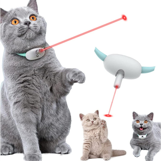 Automatic Cat Toy Smart Laser Teasing Cat Collar Electric USB Charging Kitten Amusing Toys Interactive Training Pet Items - Black & Elva