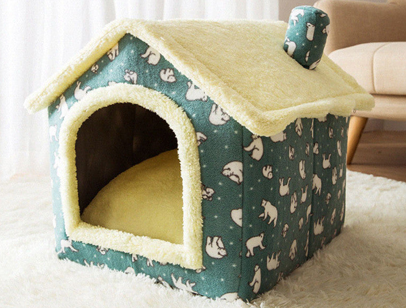 Foldable Warm Dog & Cat House – Enclosed Pet Bed for Winter Comfort - Black & Elva