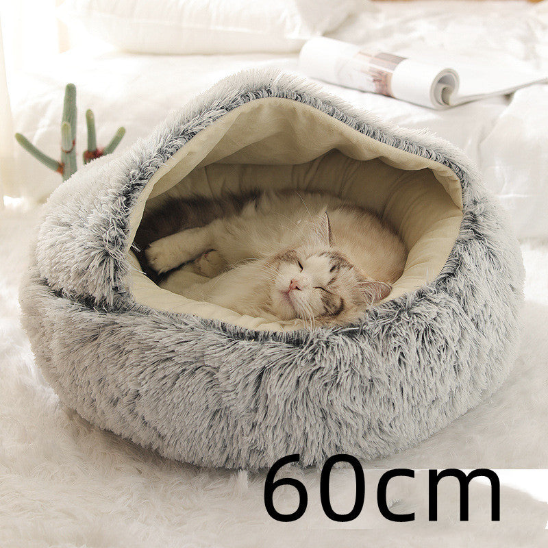 Warm Plush Pet Bed for Cats & Dogs – Soft Winter Sleeping Cushion - Black & Elva