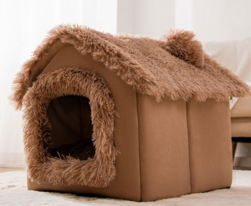 Foldable Warm Dog & Cat House – Enclosed Pet Bed for Winter Comfort - Black & Elva