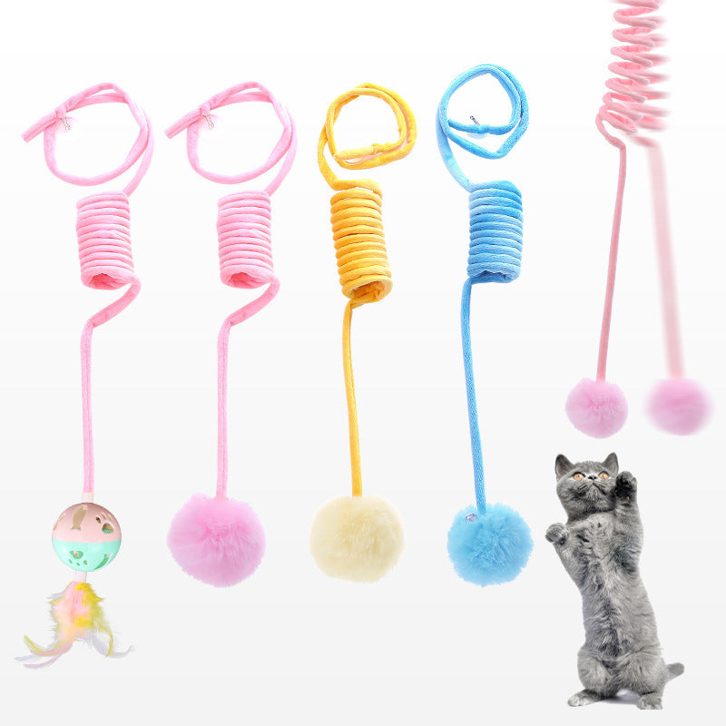 Cat Toy Self-Hi Sucker Spring Rabbit Hair Ball Interactive Play Pet Supplies Interactive Toys - Black & Elva
