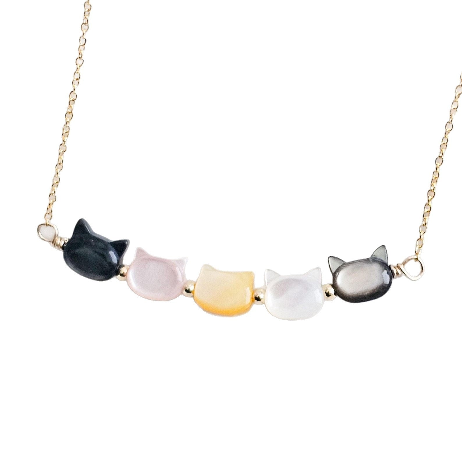 Women's Colorful Shell Cat Necklace Bracelet - Black & Elva
