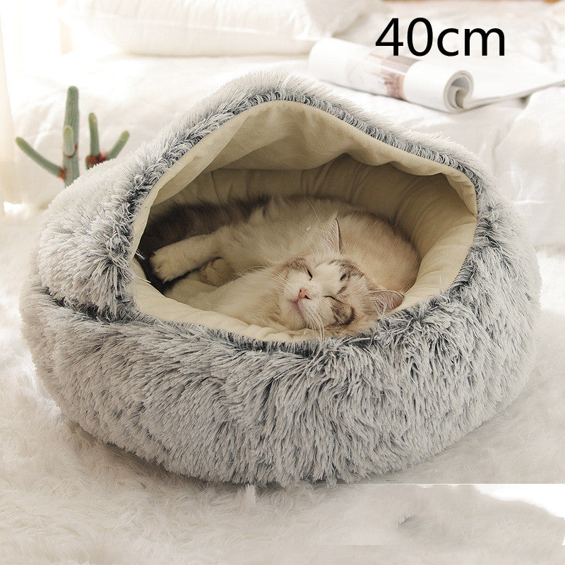 Warm Plush Pet Bed for Cats & Dogs – Soft Winter Sleeping Cushion - Black & Elva