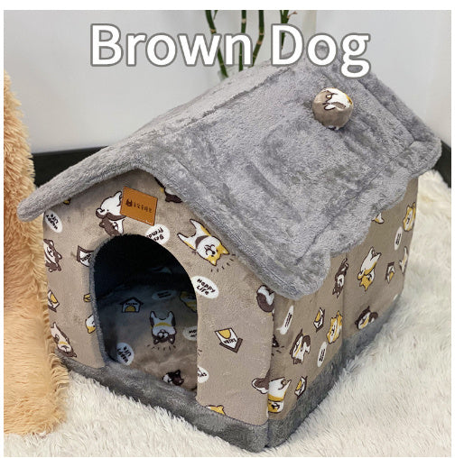 Foldable Warm Dog & Cat House – Enclosed Pet Bed for Winter Comfort - Black & Elva