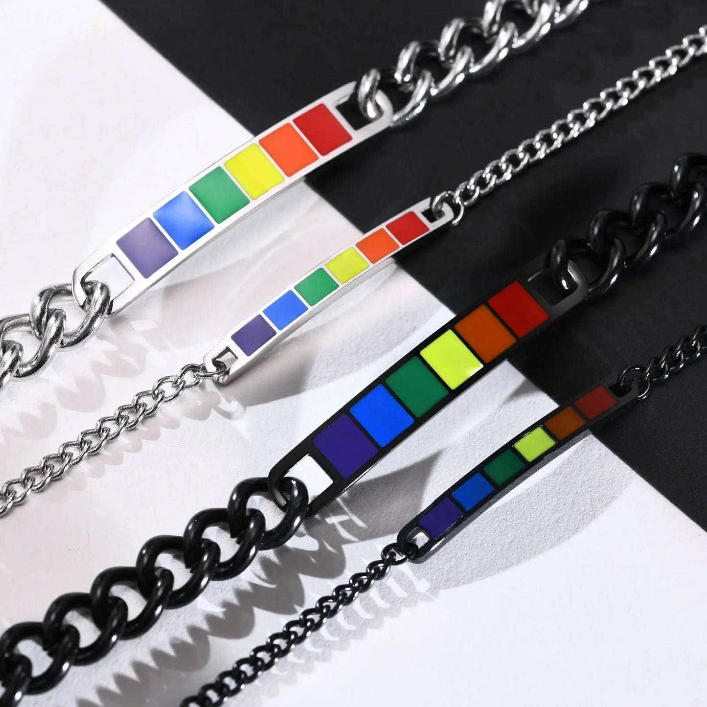 Couple Rainbow Bracelet Stainless Steel Bangle Bracelet Black - Black & Elva