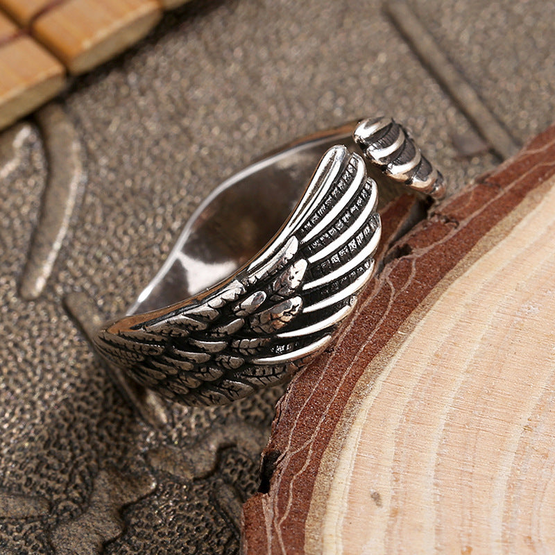 Guardian Angel Wings Ring Female Feathers - Black & Elva