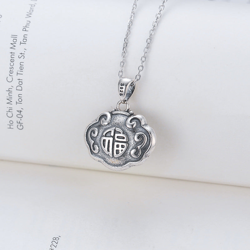 Silver Safe Lock Pendant Female Lanugo Handmade Long Life Lock - Black & Elva