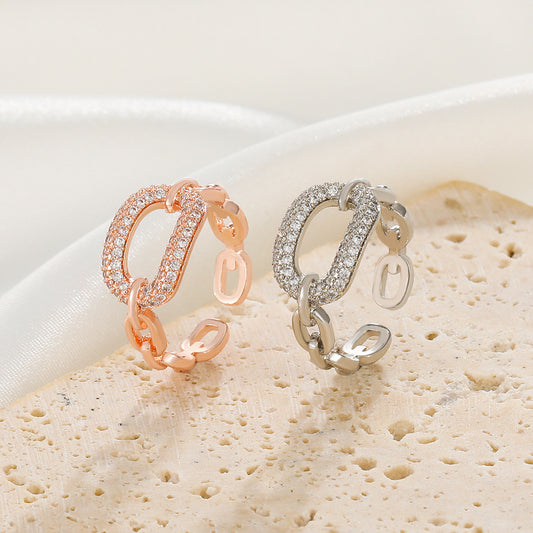 Design Chain Micro Inlaid Zircon Ring - Black & Elva