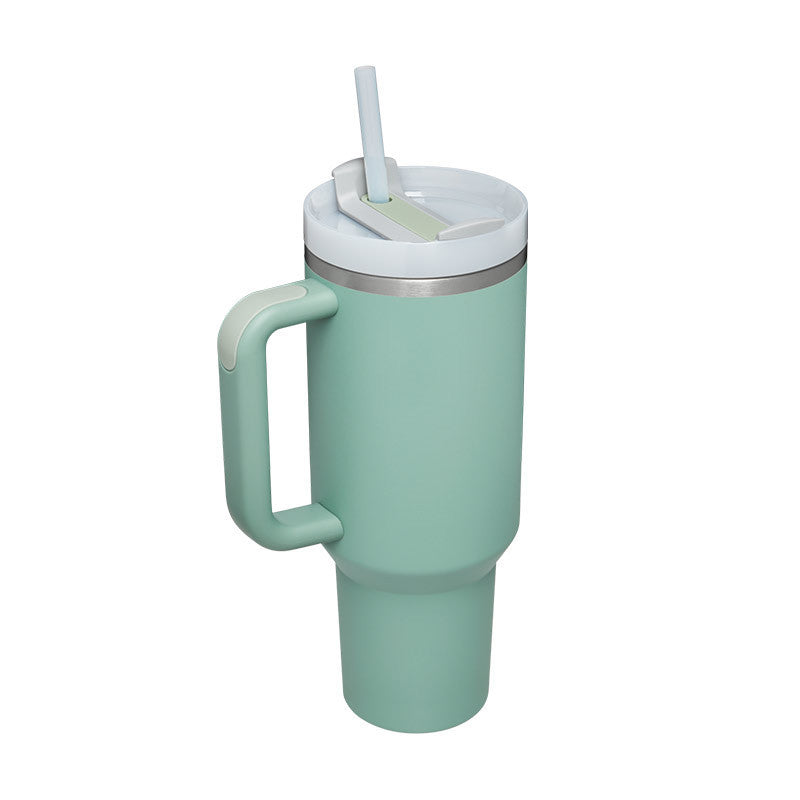 "40 Oz Insulated Stainless Steel Tumbler with Handle & Straw – Spill Proof Vacuum Coffee Cup, Perfect for Car, Gym, Office & Travel – Ideal Valentine’s Gift" - Black & Elva