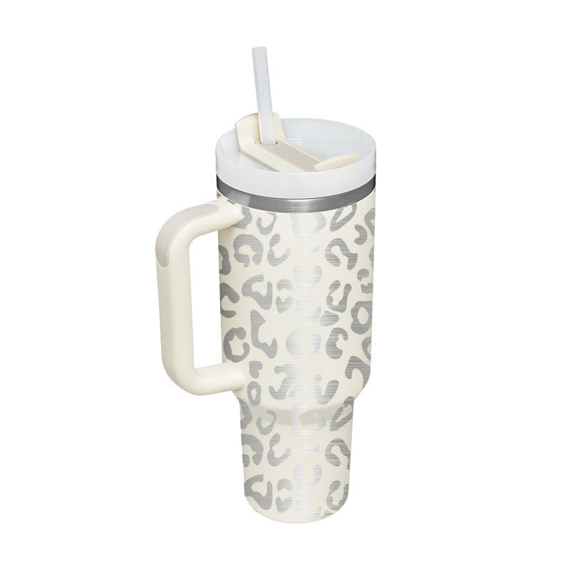 "40 Oz Insulated Stainless Steel Tumbler with Handle & Straw – Spill Proof Vacuum Coffee Cup, Perfect for Car, Gym, Office & Travel – Ideal Valentine’s Gift" - Black & Elva