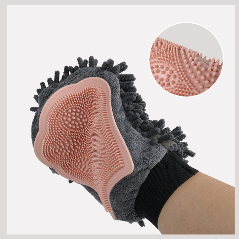 2-in-1 Pet Grooming Glove Brush – Bathing, Massaging & Drying Tool for Dogs & Cats - Black & Elva