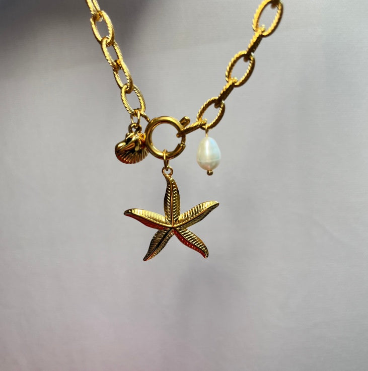 Starfish Pearl Bracelet - Black & Elva