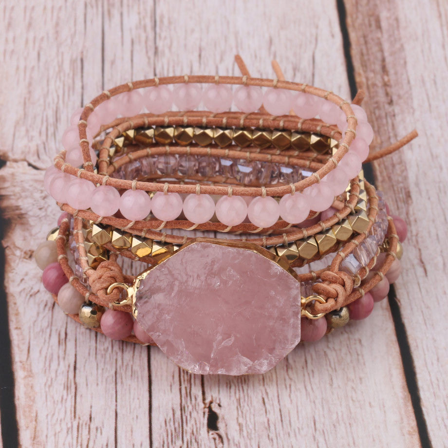Natural Raw Gemstone Red Woven Bracelet Multi-circle - Black & Elva
