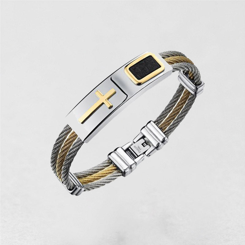Cross Titanium Steel Men's Bracelet - Black & Elva