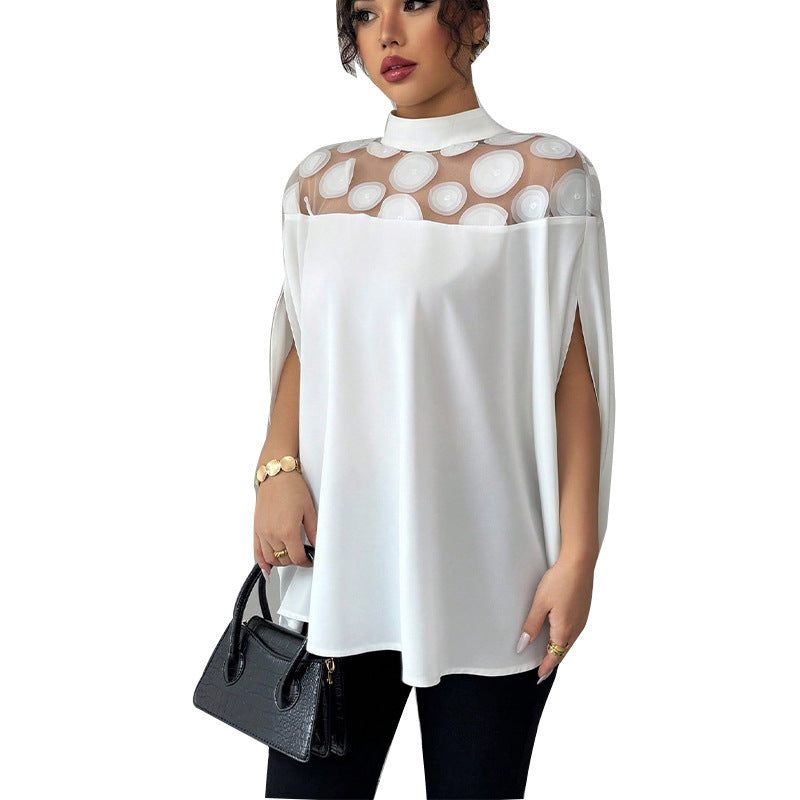 Summer Loose Mesh Off-the-shoulder Shirt For Women - Black & Elva