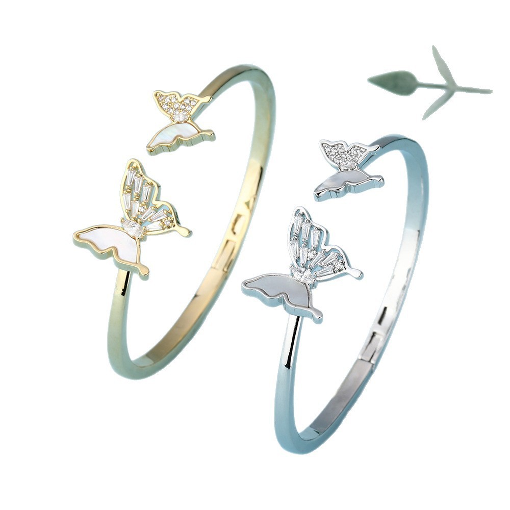 Natural Shell Asymmetric Butterfly Bracelet Sweet And Cool Temperament - Black & Elva