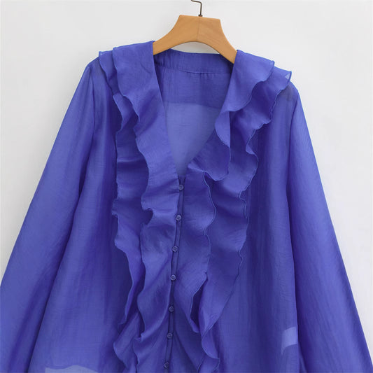 Women's Fashionable Temperamental All-match Long Sleeve Shirt - Black & Elva