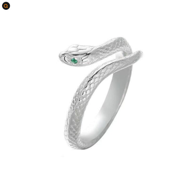 S999 Silver Snake Ring Female Opening Adjustable Versatile Personality - Black & Elva