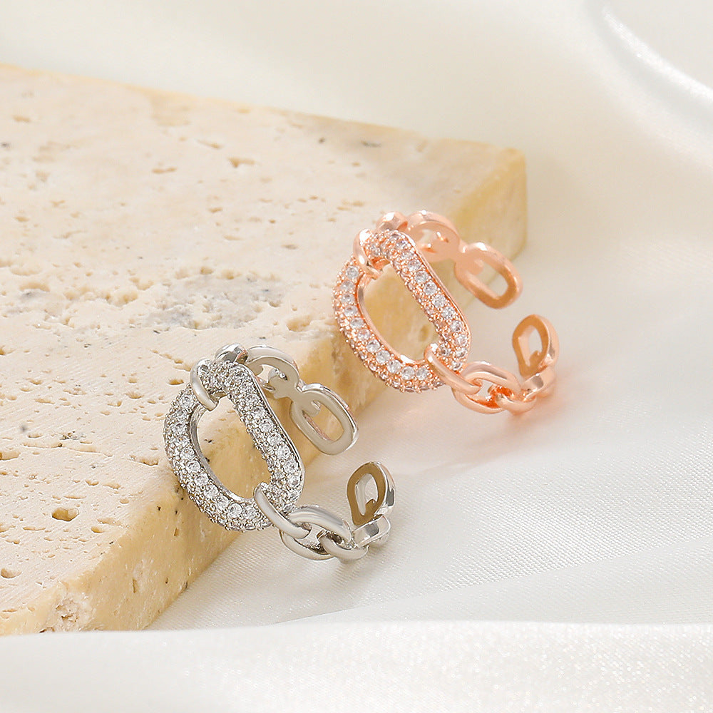 Design Chain Micro Inlaid Zircon Ring - Black & Elva